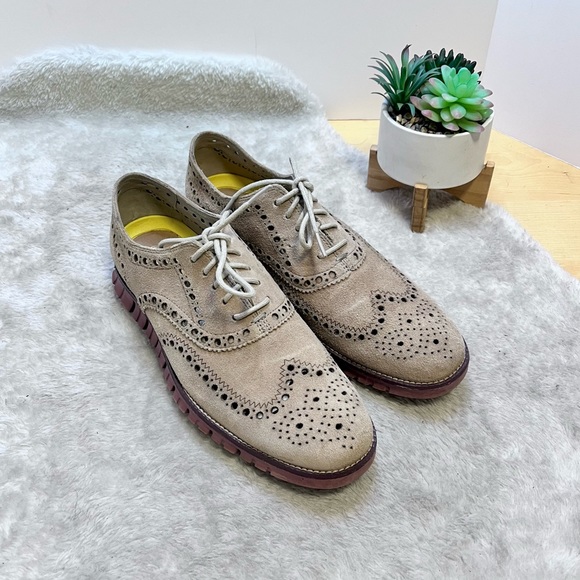 Cole Hann | Zerogrand Tan Suede Wingtip Oxford Men's Size 9.5 - Picture 1 of 14